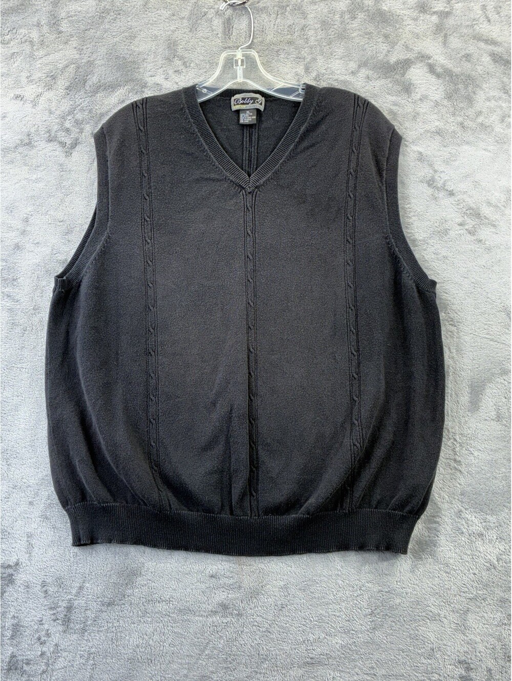 Vintage Bobby G Black Sweater Vest 100% Cotton Size XL Preppy Retro Trad 90s